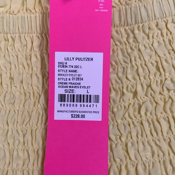 BNWT Women’s size L yellow Lilly Pulitzer Eyelet an Seersucker top/skirt outfit - Picture 2 of 6